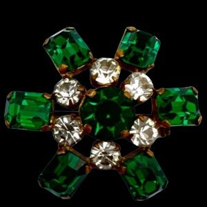 Vintage Austrian Clear and Green Rhinestone Brooch Pin Costume Jewelry
